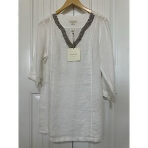 Cynthia Rowley Women's Dress L - White Linen Boho Day Beach Party Chic Cover Up